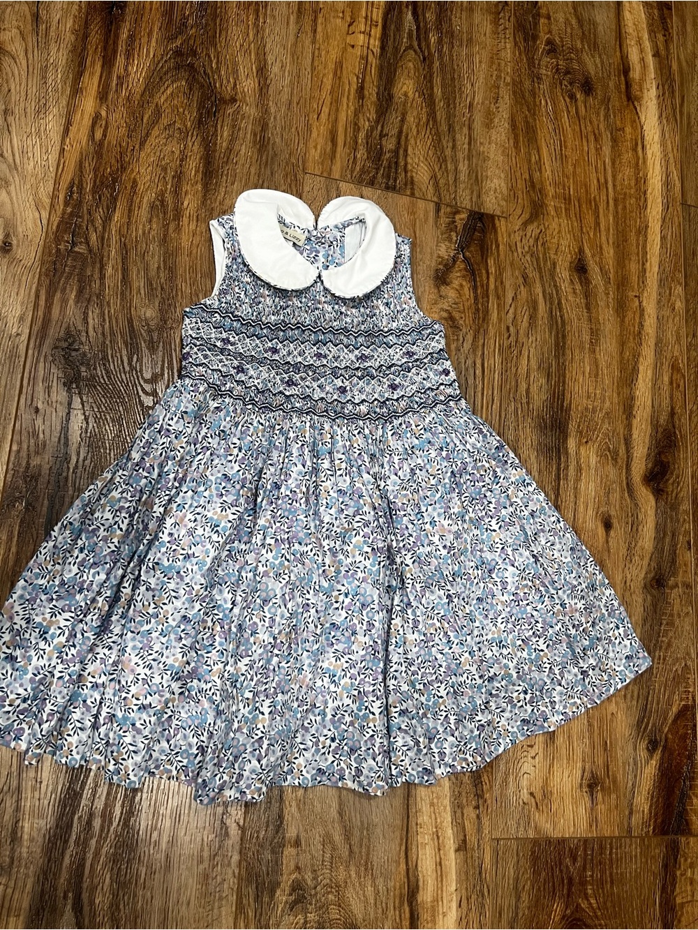 Smocked Floral Peter Pan Collar Dress in Blue for Girls -Size 2